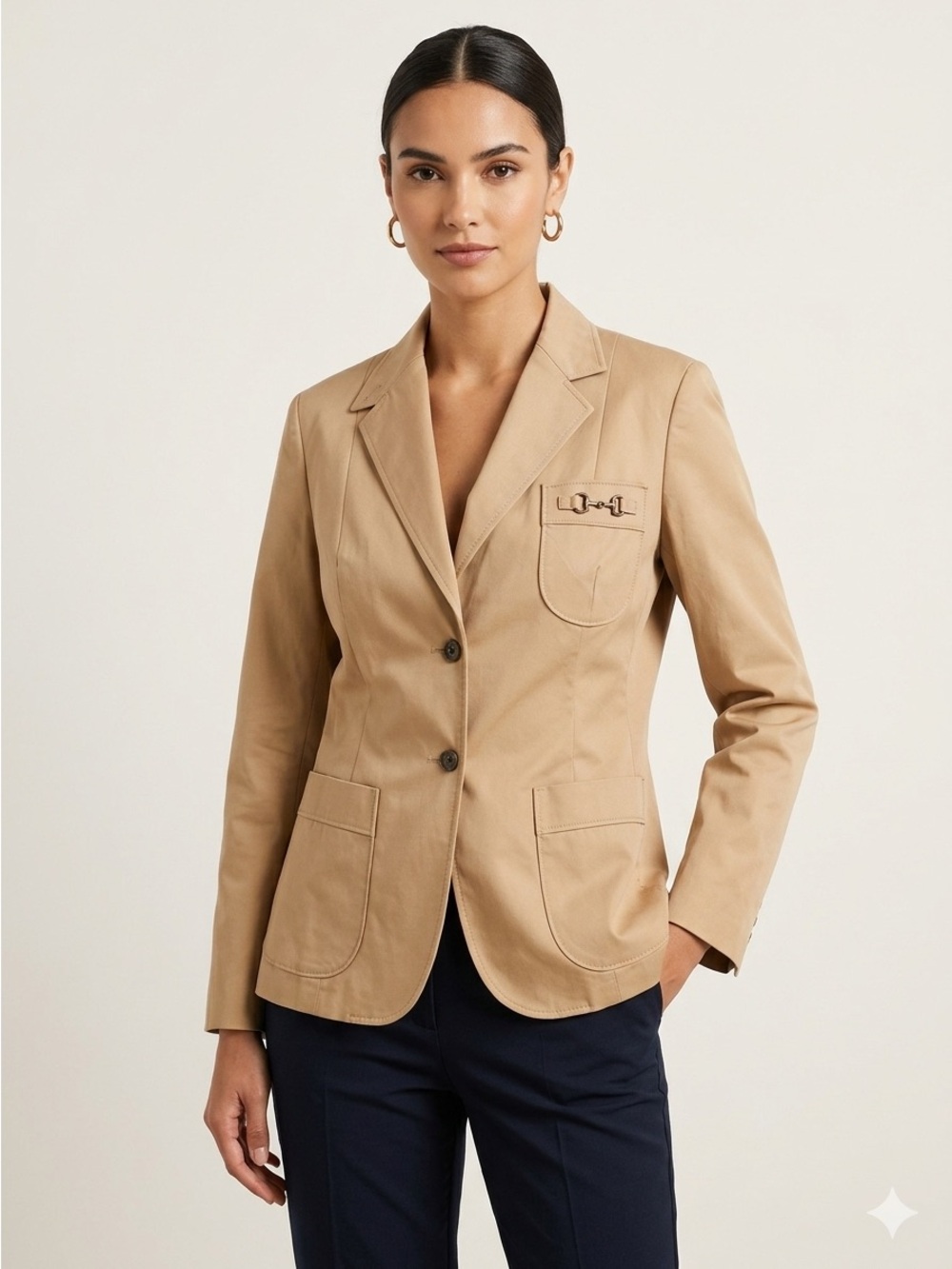 Etienne Aigner Equestrian Blazer Tan Horse Bit Jacket Womens Vintage Size 16